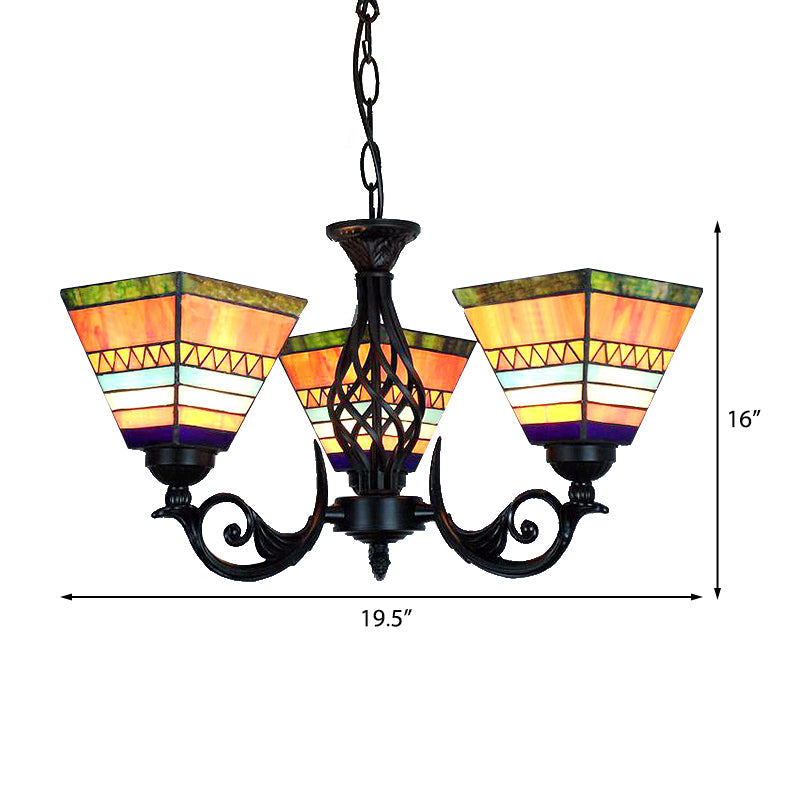 Tiffany Mission Hanging Light with Stained Glass Pyramid Shade in Orange