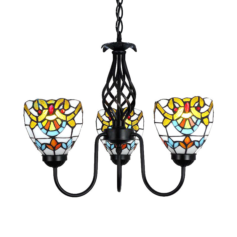 Baroque Stained Glass Pendant Light with Adjustable Chain - Black Finish