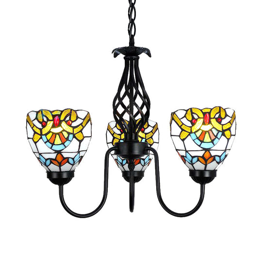 Black Baroque Stained Glass Bowl Pendant - Adjustable Chain Chandelier Light