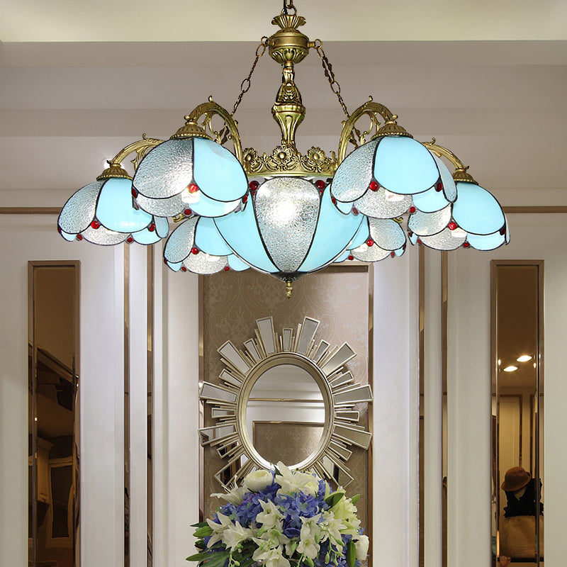 Blue Stained Glass Petal Chandelier for Indoor Living Rooms