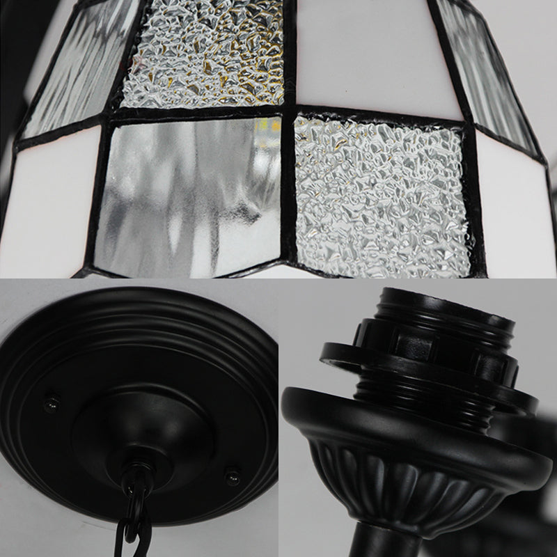 3-Light Bowl Ceiling Hanging Chandelier Lamp In Black Finish For Foyer With White Glass
