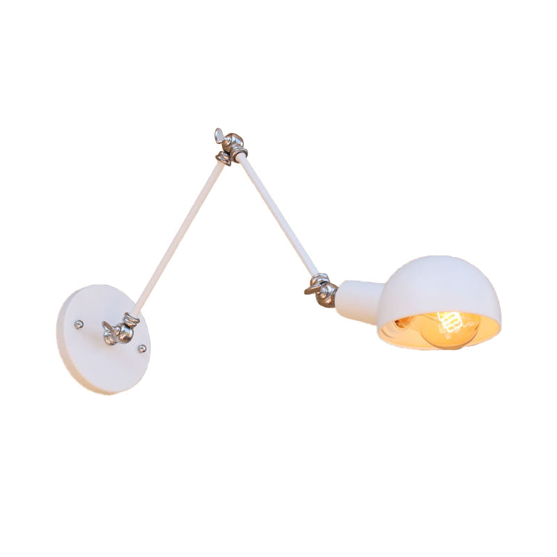 Industrial Retro Metal Swing Arm Wall Sconce Lamp With White Dome - Perfect For Bedroom Lighting