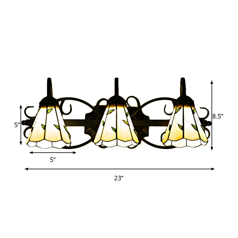 Lodge Leaf Vanity Light In Beige - 3 Stained Glass Wall Lights For Bedroom Lighting