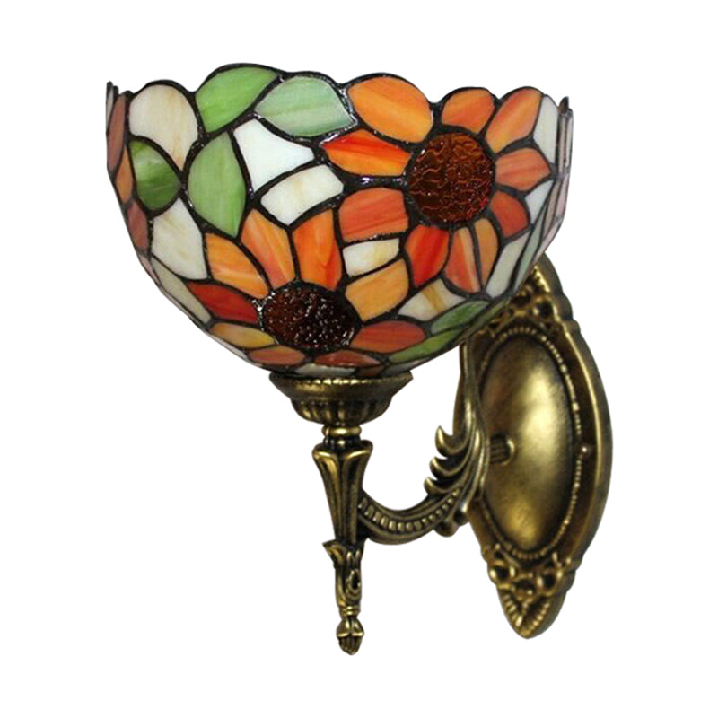 Rustic Orange Stained Glass Sunflower Wall Sconce Tiffany Lamp