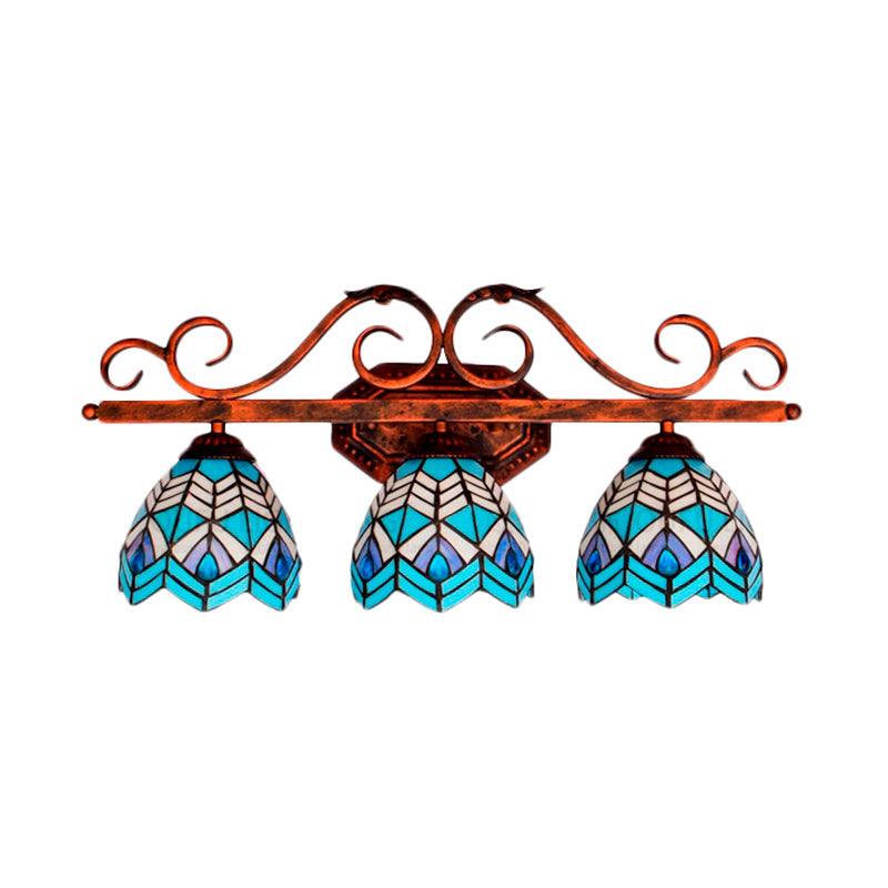 Peacock Stained Glass Wall Sconce: Classic Tiffany Style 3 Lights Pink/Orange/Blue - Bedroom