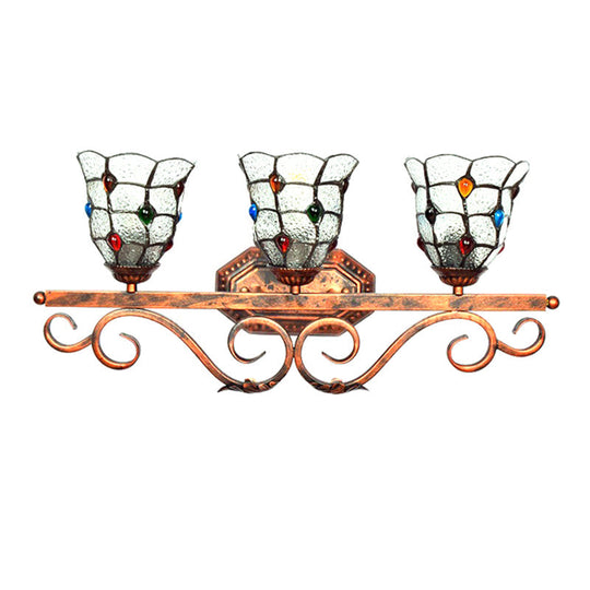 Tiffany Vintage Cafe Lattice Bell Wall Light With Jewelry Glass - 3 Heads Copper Lamp