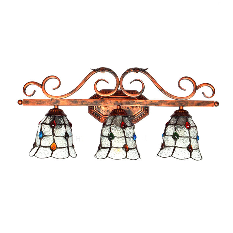 Tiffany Vintage Cafe Lattice Bell Wall Light With Jewelry Glass - 3 Heads Copper Lamp