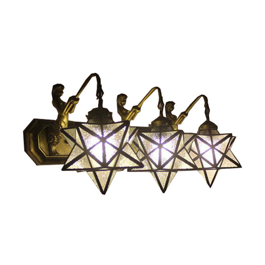 Tiffany Star Clear Dimple Glass Wall Sconce Light With Mermaid Backplate - 3 Heads