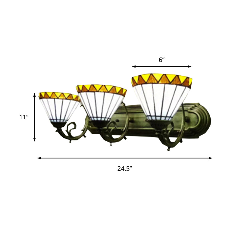 White Shuttlecock Wall Light: 3-Light Tiffany Lamp For Living Room