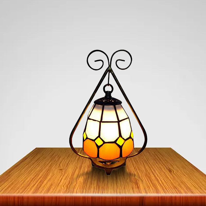 Classic Tiffany Desk Lamp With Grid Dome White/Orange Glass - Ideal For Living Room Orange