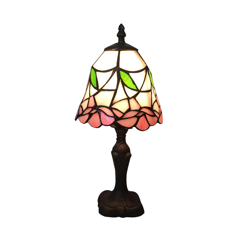 7/6 Wide Bell Shape Tiffany Style Reading Light With Rose Stained Glass In Pink - Perfect For