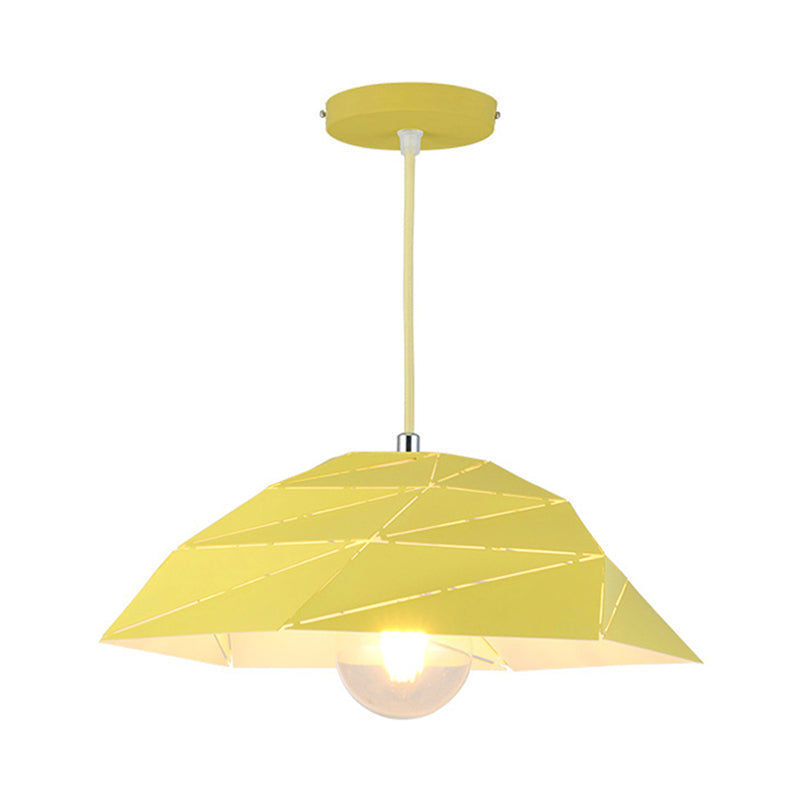 Contemporary Ceiling Pendant Light with Metal Shade - Pink/Yellow/Green Asymmetrical Hanging Lamp Kit