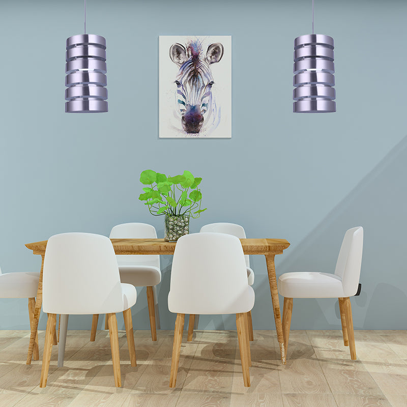 Modern Silver Cylindrical Metal Pendant Light Kit for Dining Room - 1 Head Down