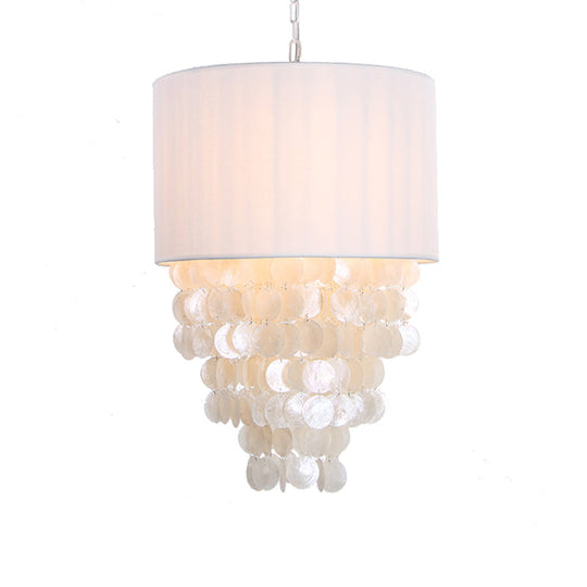 Modern Shell Hanging Pendant Lamp - 12"/18" Dia Drum Light Kit, 4 Lights - White