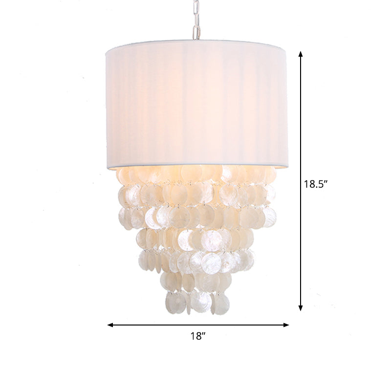Modern Shell Hanging Pendant Lamp - 12"/18" Dia Drum Light Kit, 4 Lights - White