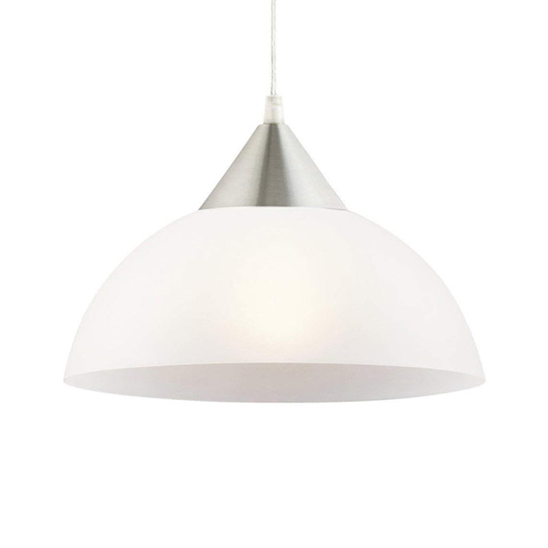 Modern 1-Light Pendant: White Glass Shade, Nickel Dome Ceiling Suspension Light