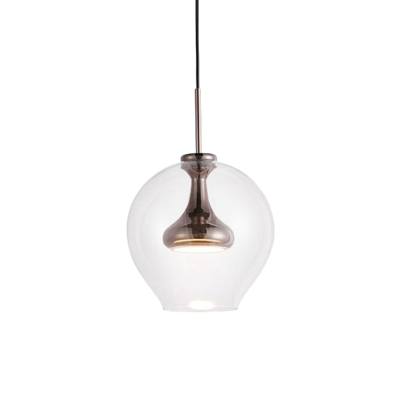 Contemporary Clear Glass Pendant Light - Sphere 1-Light Led Hanging Lamp Kit In White/Warm With