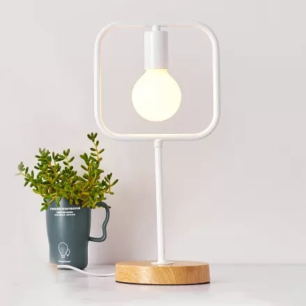 White Metal Geometric Desk Lamp - Modern & Stylish Lighting For Study Room / Square