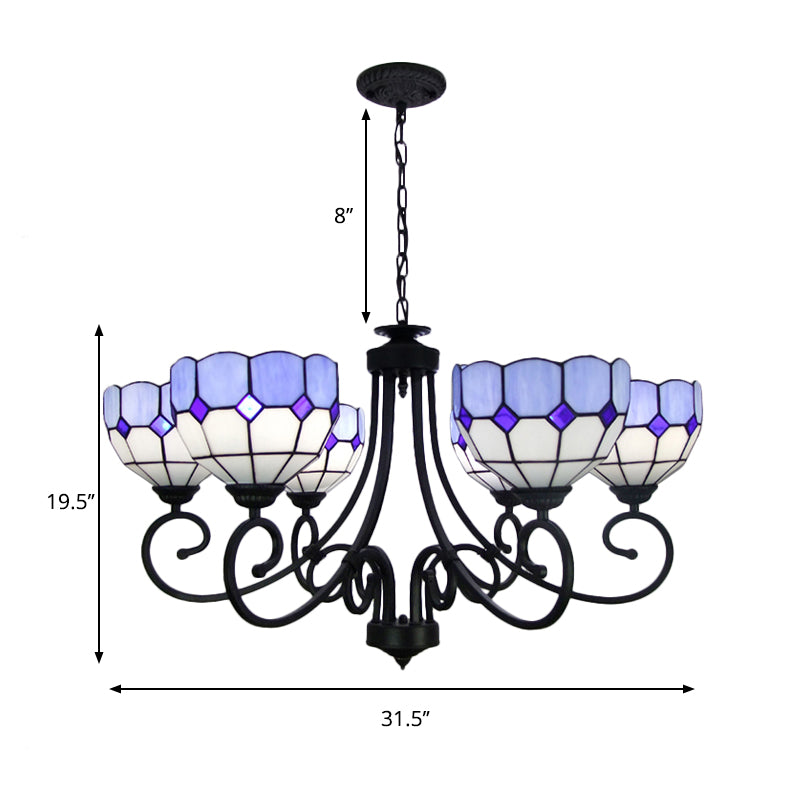 Mediterranean Stained Glass Foyer Chandelier with Multi-Light Pendant