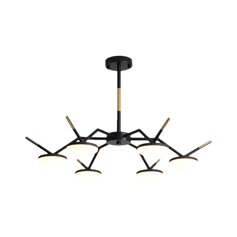 Modern LED Black Ceiling Chandelier with Metallic Circle Design and Sleek Arm