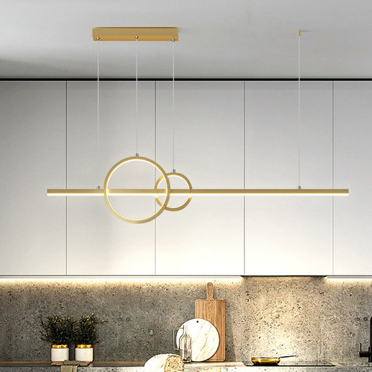 Led Restaurant Island Pendant - Contemporary Black/Gold Metal Shade With Warm/White Lighting Gold /