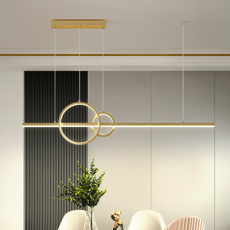 Led Restaurant Island Pendant - Contemporary Black/Gold Metal Shade With Warm/White Lighting
