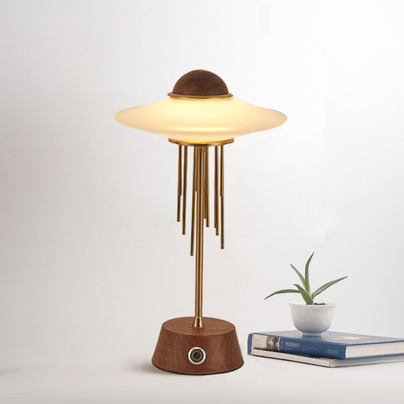 Modern Metal Led Desk Lamp With Frosted Glass Shade - Ideal For Bedroom And Office Lighting Brown