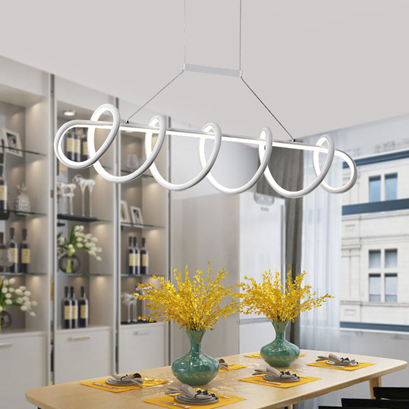 Minimalist Black/White Led Ceiling Light For Dining Room: Twisted Metallic Island Lighting White