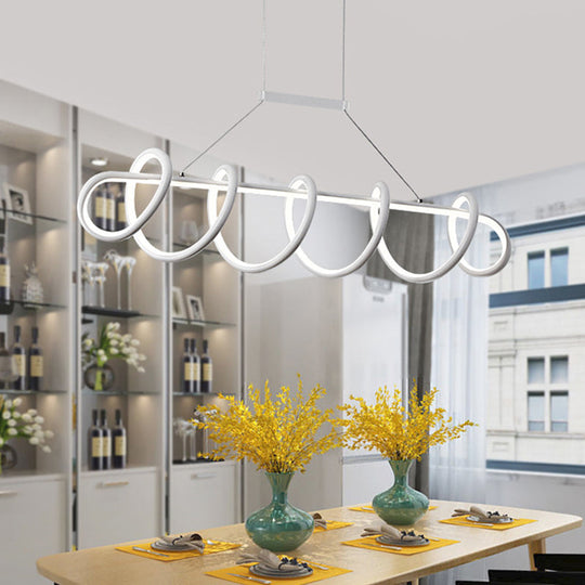 Minimalist Black/White Led Ceiling Light For Dining Room: Twisted Metallic Island Lighting White