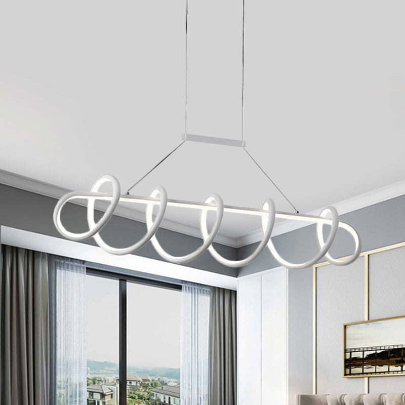 Minimalist Black/White Led Ceiling Light For Dining Room: Twisted Metallic Island Lighting
