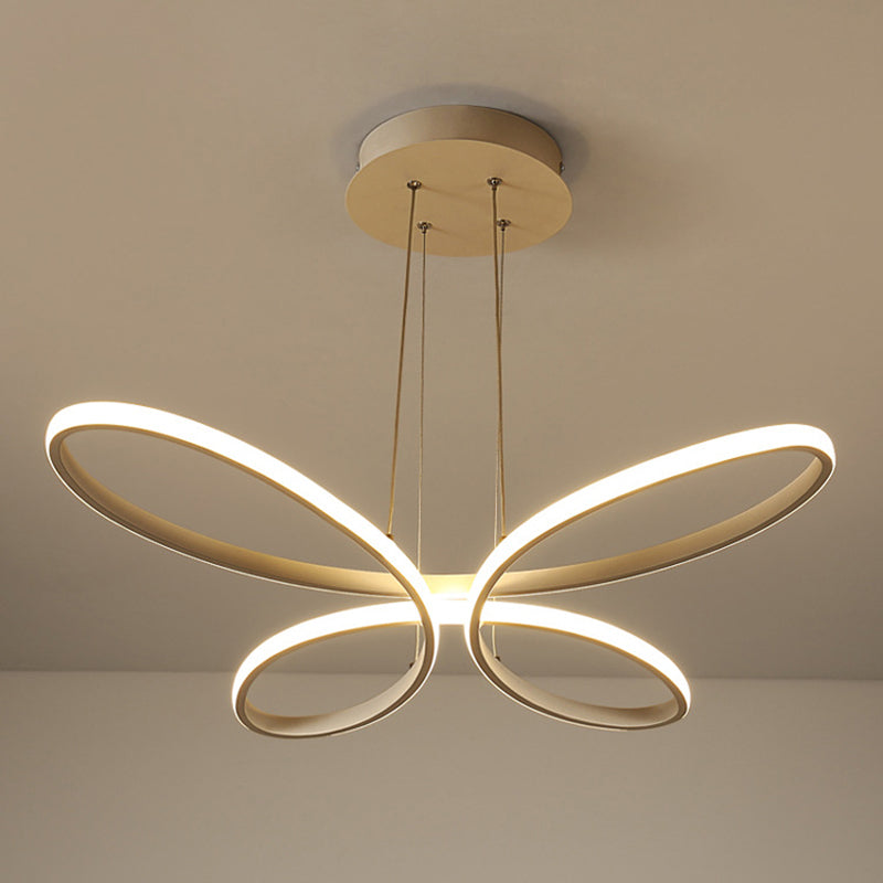 Gold Metal Led Butterfly Frame Chandelier - Modernist Restaurant Down Lighting Warm/White Light /