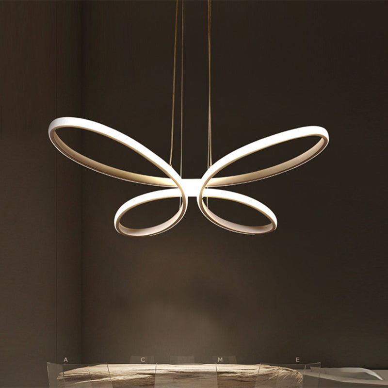 Gold Metal Led Butterfly Frame Chandelier - Modernist Restaurant Down Lighting Warm/White Light