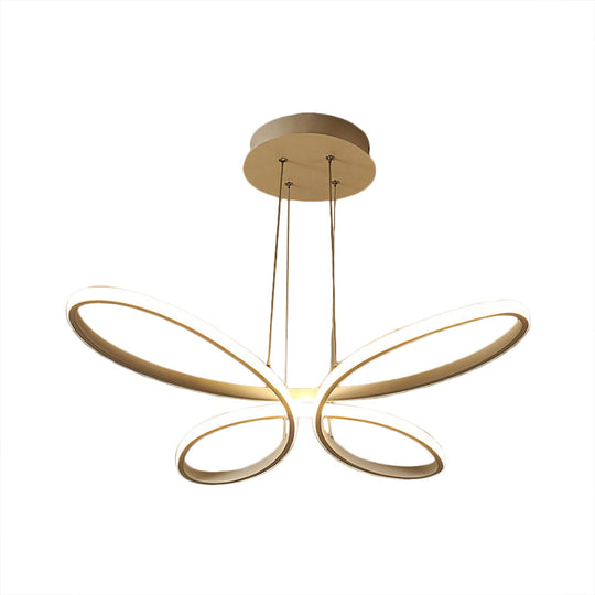 Gold Metal Led Butterfly Frame Chandelier - Modernist Restaurant Down Lighting Warm/White Light