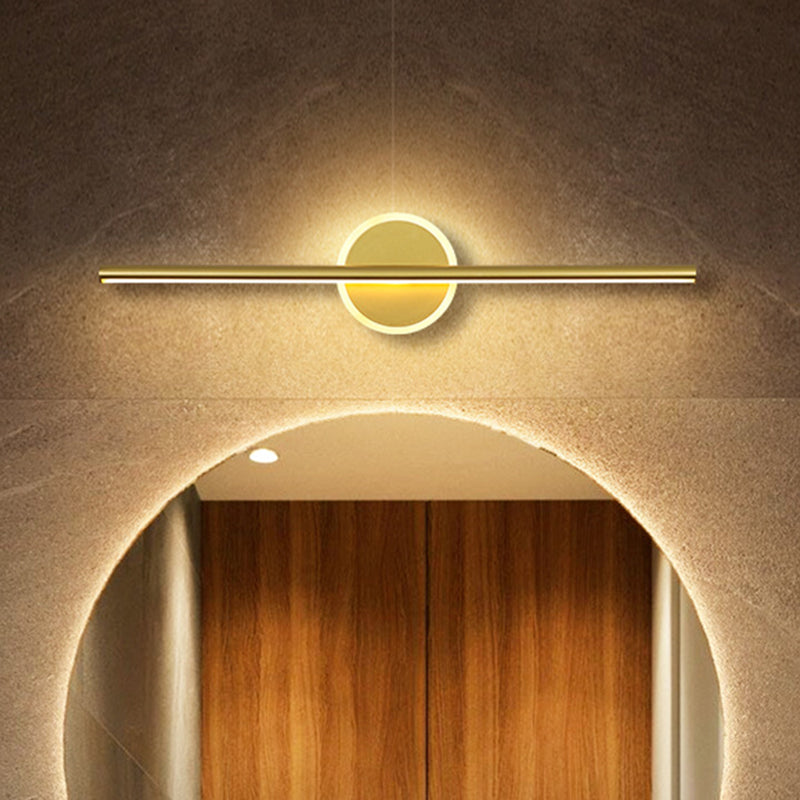Minimalist Led Wall Sconce In Gold - Metal Linear & Round Vanity Light 16/23.5/31.5 Wide / 16