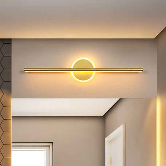 Minimalist Led Wall Sconce In Gold - Metal Linear & Round Vanity Light 16/23.5/31.5 Wide
