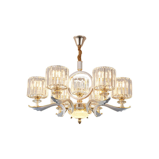 Minimalist Crystal Drum Pendant Chandelier – Gold Ceiling Light for Bedroom (6 Bulbs)