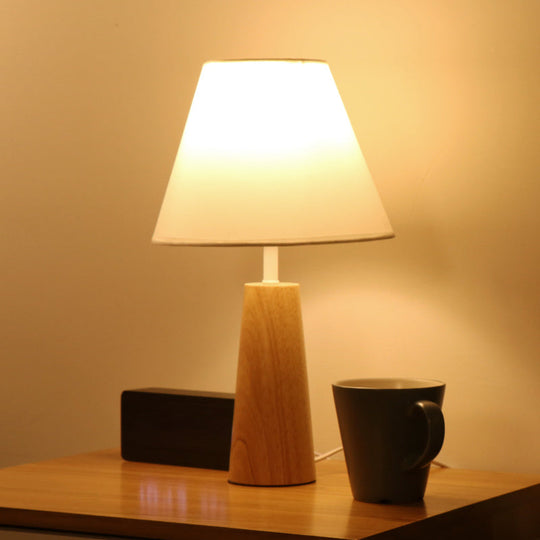 Modern Wood Table Lamp With Fabric Shade - Bedroom Night Light