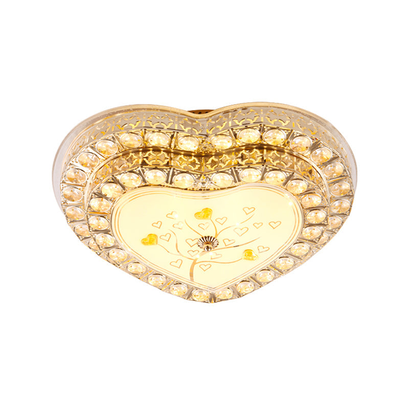 Gold Led Bedroom Ceiling Lamp With Modern Design & Clear Crystal Heart Shade