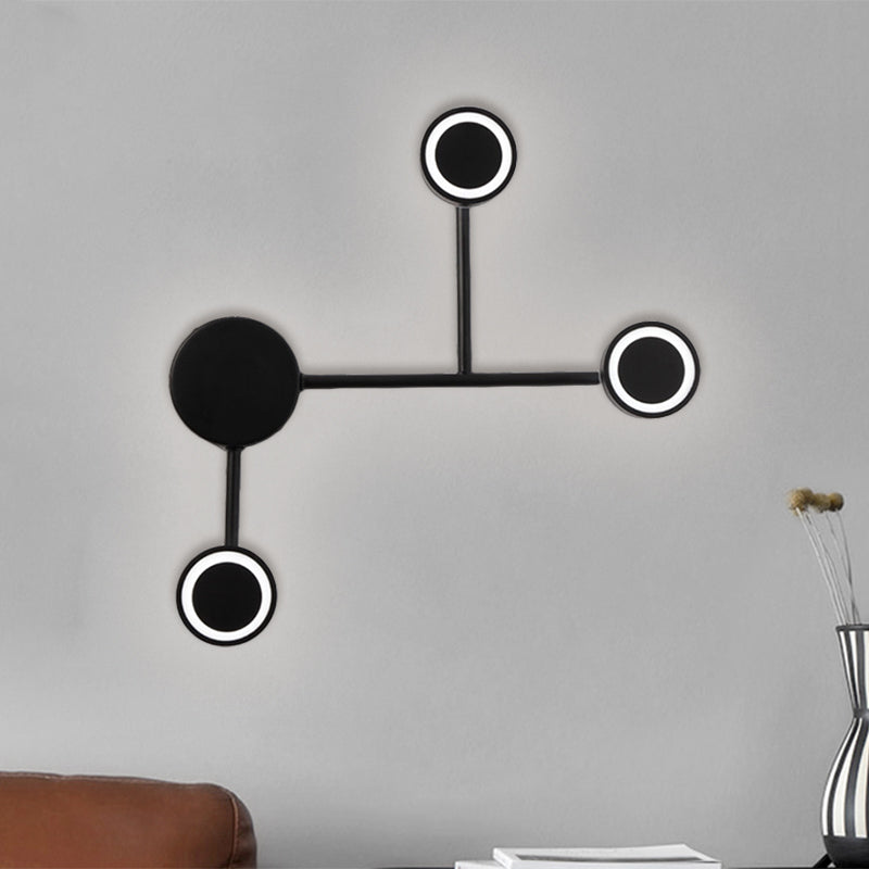 Modern Led Black Wall Sconce - Circle Metallic Flush Mount Lamp In Warm/White Light / Warm