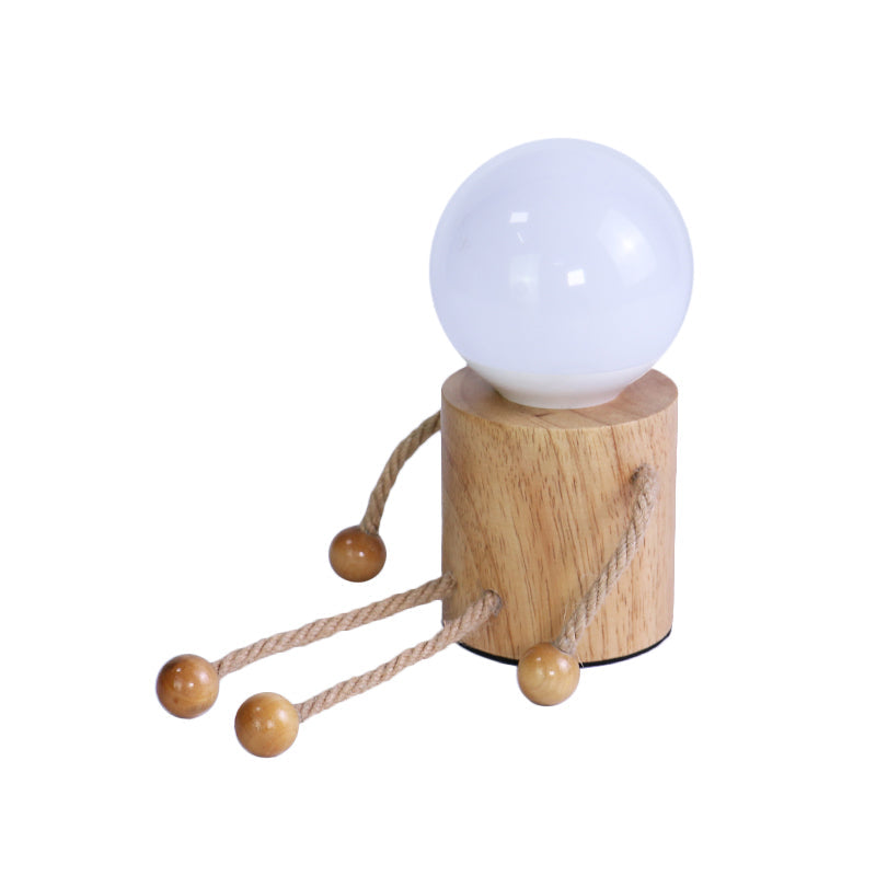 Wooden Led Cartoon Nightstand Light - Puppet Shaped Bedside Nightlight In Beige