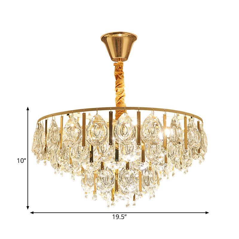 Modern Crystal Conic Chandelier - Gold Pendant Light Kit With Tiered Design 3/4 Lights 16/19.5 Width