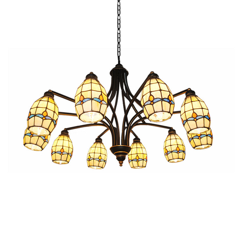 Tiffany Magnolia Chandelier Pendant Light with Metal Chain for Living Room Ceiling