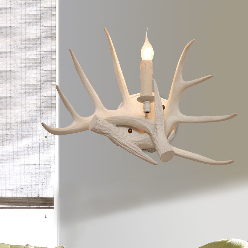 Modern White Wall Sconce With Antler Resin Shade For Living Room Lighting