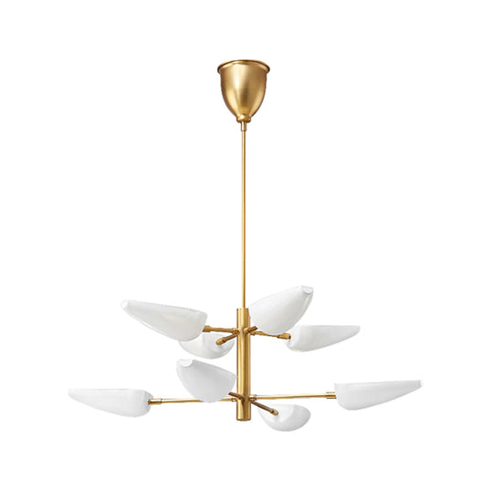 2-Tier Nordic Chandelier With Metal Spoon Shade - 8 Lights Brass Fixture For Dining Room
