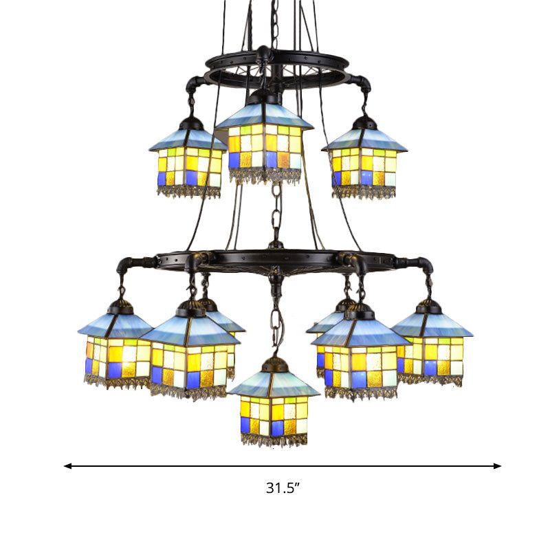 Black Stained Glass 2-Tier Chandelier for Lodge Style Living Rooms