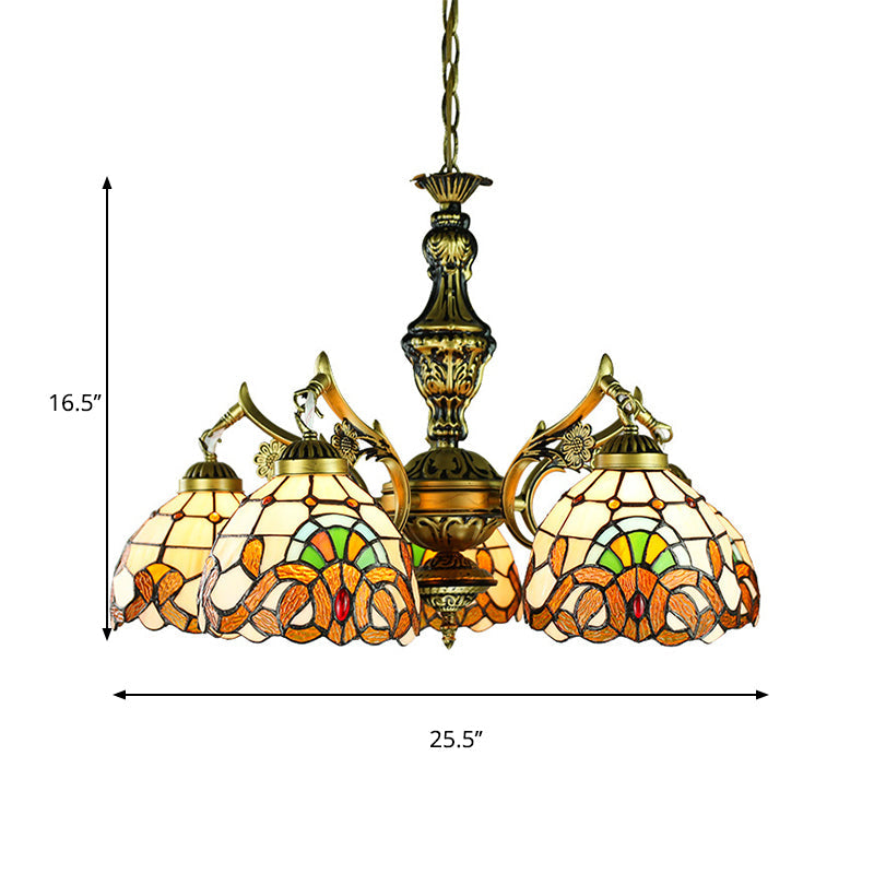 Victorian Stained Glass Dome Chandelier - 5-Light Indoor Lighting for Dining Table