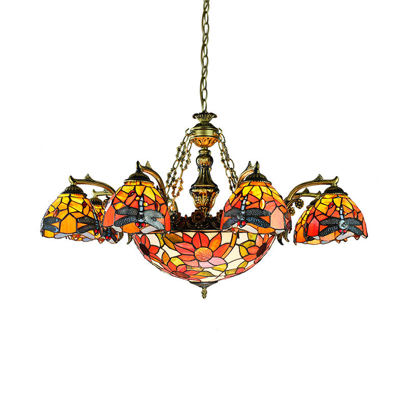 11-Light Stained Glass Tiffany Chandelier with Antique Bronze Finish and Unique Patterns