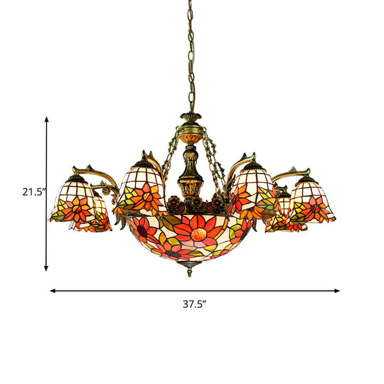 11-Light Stained Glass Tiffany Chandelier with Antique Bronze Finish and Unique Patterns