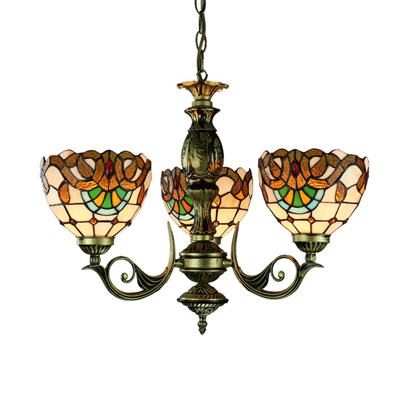 Stunning Victorian Stained Glass Bowl Chandelier - 3-Light Pendant For Dining Room