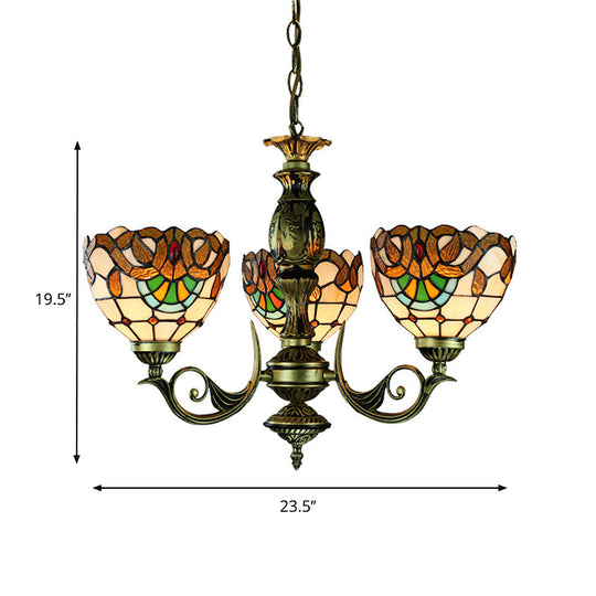 Victorian Stained Glass Chandelier - Elegant 3-Light Pendant for Dining Room